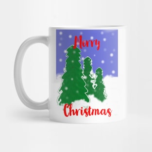 Merry Christmas Evergreen Trees with Snow and Snowflakes Mug